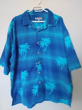 Vintage Aloha Joe Men's XXL Hawaiian shirt Blue Tropical Palm Tree